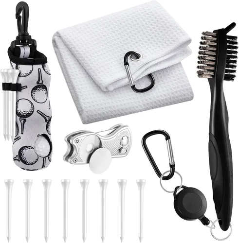 Vista 23 de Liliful Kit de Accesorios de Golf de 12 Piezas, Incluye Bolsa para Pelotas de Golf con Gancho, Toalla, Tees, Marcador de Pelota Magnético