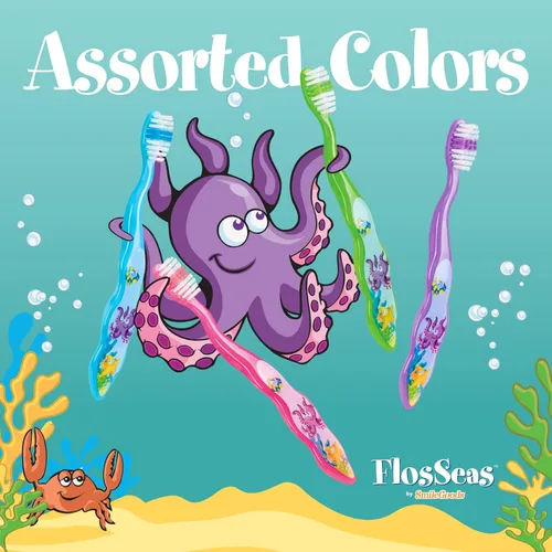 Vista 2 de Practicon FlosSeas - Kit de cuidado dental para niños, paquete de tamaño de viaje con cepillo de dientes de colores surtidos, pasta de dientes