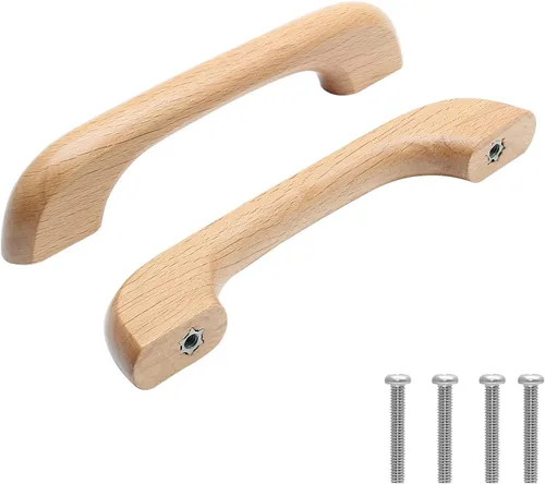 Uenhoy 10 tiradores de madera natural para armarios y cajones de cocina, 5 pulgadas de largo, 3-3/4 pulgadas de espacio entre agujeros