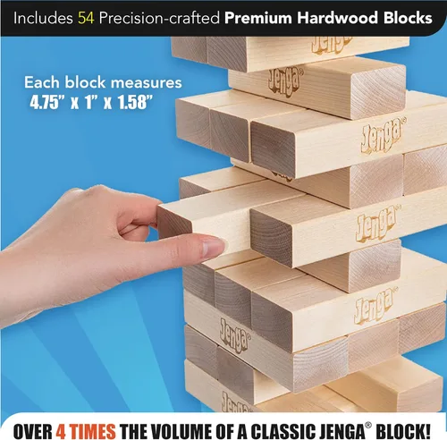 Vista 4 de Jenga Gigante - Bloques de madera dura - Se apilan hasta más de 3 pies - Licencia oficial - JS4