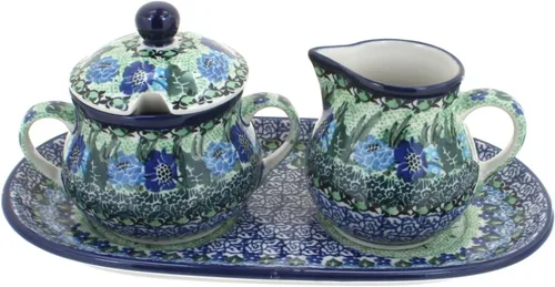 Vista 7 de Blue Rose Polish Pottery Bluebird - Juego de crema y azúcar con bandeja