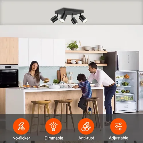 Vista 5 de Ketom Focos de techo Interior: 4 luces LED de montaje empotrado lámpara de techo GU10 cabeza moderna negra ajustable direccional luz para cocina