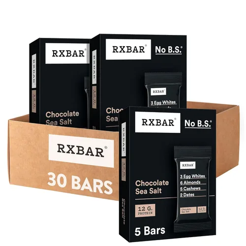 RXBAR Barritas de proteína, 12g de proteína, snacks sin gluten, chocolate con sal marina (6 cajas, 30 barras)
