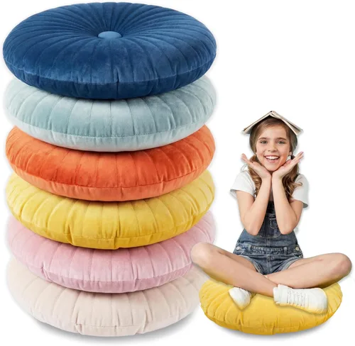 Vista 12 de Namalu 2 piezas de almohadas redondas de 13.8 pulgadas, almohadas redondas decorativas de terciopelo para piso, almohadas redondas de calabaza