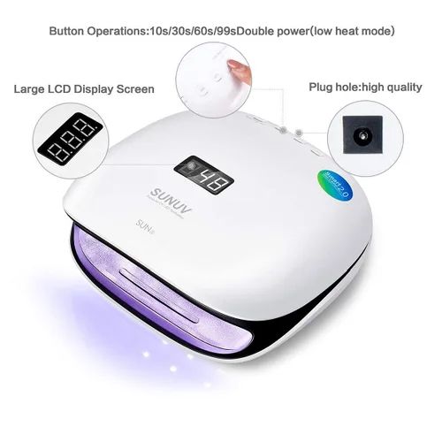 Vista 5 de SUNUV Lámpara de uñas UV profesional Secador de uñas Luz UV para esmaltes de uñas de gel Sensor automático con temporizadores y pantalla LCD