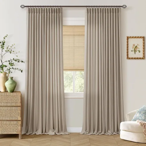 Vista 31 de TWODRAPES Juego de 2 paneles de cortinas plisadas de lino de 96 pulgadas de Avena