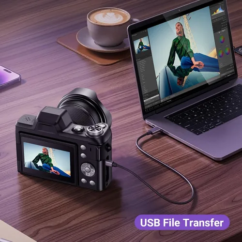 Vista 6 de Cámara digital 4K para fotografía, cámara de vlogging de enfoque automático de 56 MP para YouTube Travel, pantalla abatible de 180° de 3 pulgadas