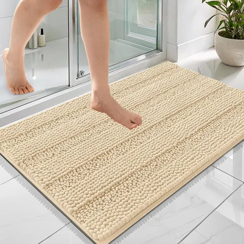 Vista 181 de OLANLY Tapetes de baño gruesos de chenilla a rayas de 30 x 20 pulgadas, extra suaves, absorbentes, con parte trasera de goma, se pueden lavar