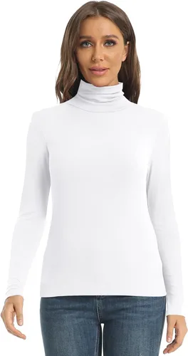 Vista 2 de Camisetas casuales de cuello alto de manga larga para mujer, ajustadas, ligeras, de capa base