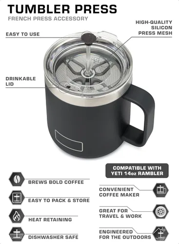Vista 2 de COLETTI Prensa francesa de viaje compatible con YETI Rambler de 14 onzas, cafetera de viaje, accesorios para vasos, convierte tu vaso en una