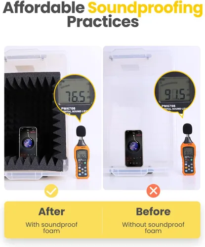 Vista 4 de Paquete de 36 paneles de espuma autoadhesivos a prueba de sonido de 1 x 12 x 12 pulgadas, paneles acústicos de expansión rápida, paneles de pared