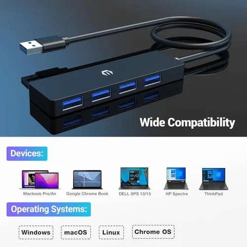 Vista 3 de Concentrador USB 4 en 1, concentrador USB 3.0, concentrador de datos USB súper delgado, adaptador USB 3.0 para adaptador multipuerto, concentrador
