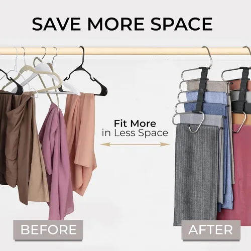 Vista 2 de MORALVE - Colgadores para pantalones que ahorran espacio - Juego de 2 - Colgadores antideslizantes de múltiples capas que ahorran espacio - Estante