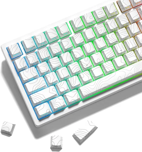 Vista 6 de dagaladoo Teclas blancas topográficas pbt, teclas de doble disparo 75 por ciento, conjunto de teclas con luz, teclas con impresión lateral, teclas