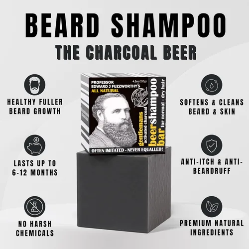 Vista 2 de Professor Fuzzworthy's Barra de Champú Activado de Carbón y Cerveza para Barba y Cabello para Cabello Normal, Seco, Graso, 119 g
