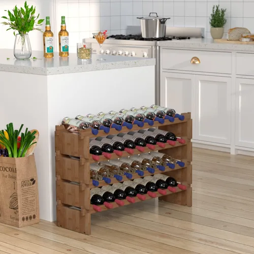 Vista 6 de Domax Estante para vino independiente – 36 botellas de madera apilable soporte de almacenamiento de vino para gabinete, bar, despensa y bodega