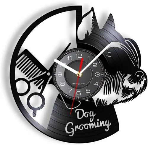 Reloj de pared de 11.8 in para peluquería de perros, disco de vinilo, reloj de pared para decoración del hogar, Terrier escocés, cachorro, perro,