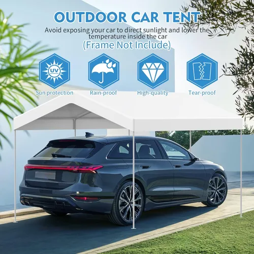 Vista 6 de Cubierta de repuesto para toldo de 10 x 20 pies para cochera, resistente al agua y con protección UV, cubierta de lona resistente al desgarro