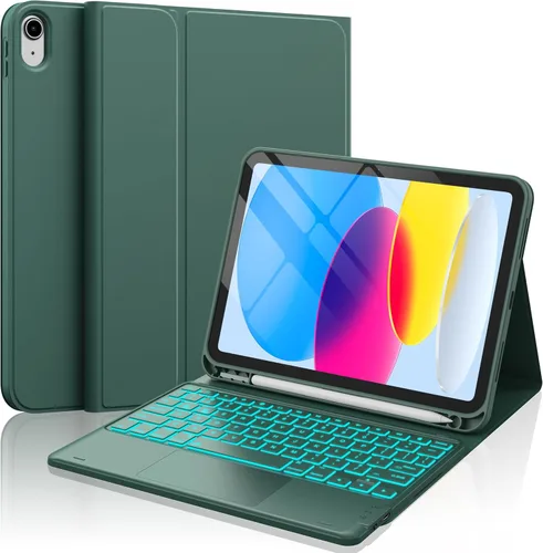 Vista 8 de CHESONA para iPad de 10ª generación Funda con teclado, 2 canales inalámbricos para iPad (A16) 11ª/10ª generación (2025/2022), retroiluminación