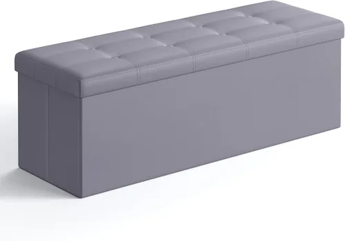 Vista 13 de Banco de asiento plegable otomano Songmics, taburete reposa pies de piel sintética, Madera, Marrón