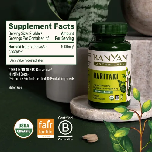 Vista 5 de Banyan Botanicals Tabletas Haritaki orgánicas – Limpieza natural de colon y apoyo digestivo – Regularidad suave y suplemento de desintoxicación