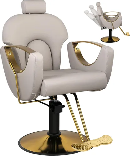 Vista 16 de Silla Reclinable de Salón para Estilista, Silla de Peluquería Resistente con Reposacabezas Ajustable, Equipo de Spa de Belleza Giratorio de 360