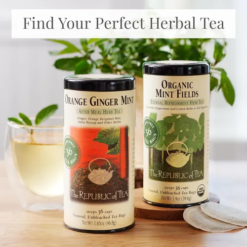 Vista 5 de The Republic of Tea Bolsas de té de hierbas Organic Mint Fields, sin cafeína, 36 porciones