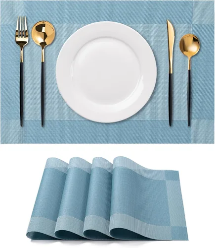 Vista 50 de CADONO Juego de 4 manteles individuales de vinilo lavables para interiores y exteriores, para mesa de comedor, duraderos, antideslizantes