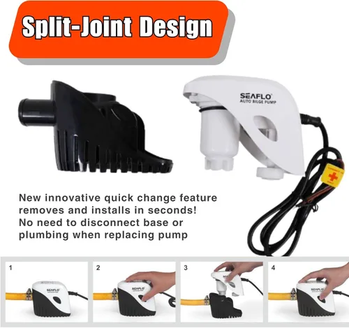 Vista 5 de Seaflo, bomba de agua autosumergible automática para barco de sentina de 12 V 750 ghp con interruptor sumergible