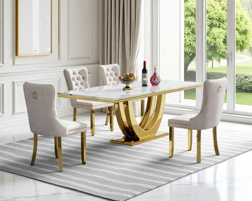 SSLine Juego de mesa de comedor de mármol sintético blanco de 68 pulgadas