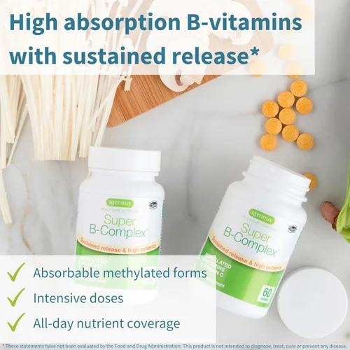 Vista 2 de Igennus Super B-Complex Vitaminas B metiladas, suplemento MTHFR con metilfolato y metilcobalamina B12, alta biodisponibilidad y potencia, vegano