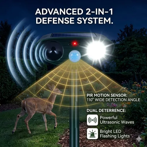 Vista 3 de 2Pack Sonic Fortress Pro Deer Repellent Solar Ultrasonic Animal Repellent Outdoor with Motion Detection&Flash Light Squirrel Fortress Pro Keep