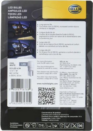 Vista 2 de Hella 921LED 6.5K Bombilla Led 921 12V 1W W2.1X9.5D 6500 Par