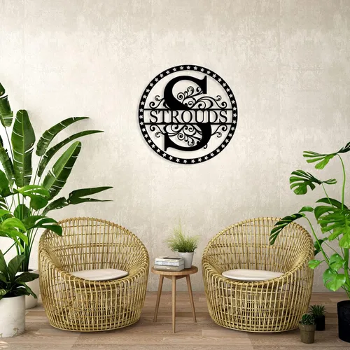 Vista 7 de Custom Last Name Sign Personalized Last Name Metal Signs Family Name Sign Personalized Metal Sign Metal Wall Art Split Monogram Personalized Wedding
