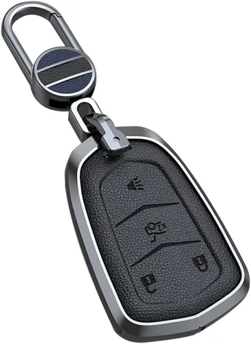ontto Funda de cuero de 4 botones compatible con Cadillac Smart Remote Key Shell Metal Key Case para SRX XT4 XT5 XT6 CTS CT6 ATS XTS Accesorios Negro