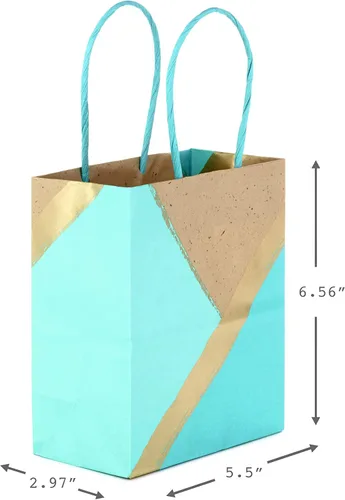 Vista 3 de Hallmark Bolsas de regalo pequeñas de papel de 6 pulgadas (paquete de 8 unidades, papel kraft, turquesa y menta) para Navidad, cumpleaños, bodas