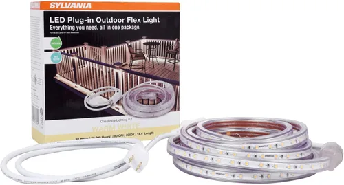 Sylvania - Tira de luz LED flexible para exteriores, kit completo de iluminación de 16.4 pulgadas, temperatura de color blanco brillante de 3000 K,