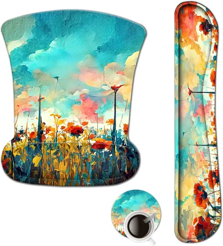 Vista 17 de ARTSO Alfombrilla de mouse con soporte de muñeca y reposamuñecas para teclado, alfombrilla ergonómica de espuma viscoelástica antideslizante, fácil