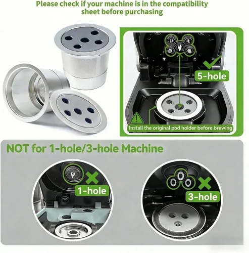 Vista 5 de K Cups reutilizables de acero inoxidable para K eurig Supreme & Supreme Plus, filtro universal K-eurig de cinco agujeros, reutilizable, recargable