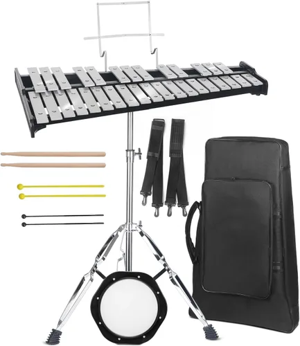 Kit profesional de campana de xilófono Glockenspiel de 32 notas para principiantes: kit de percusión silenciado para adultos, con tres tipos de