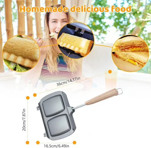 Vista 3 de Mumisuto Sandwichera antiadherente de doble cara, sartén abatible para desayuno, panqueques, tortillas, frittatas, tostadas