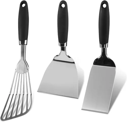 Vista 7 de Espátula para pescado de acero inoxidable 304, espátula ranurada con mango ergonómico antideslizante, Aqua Sky