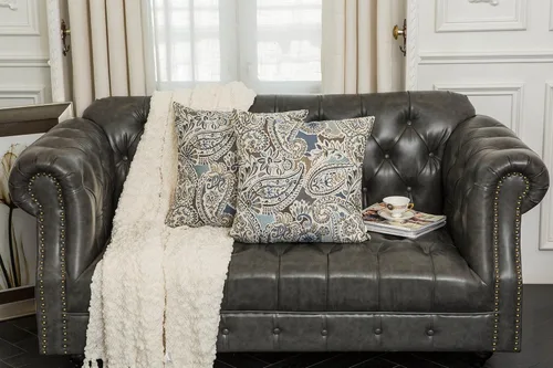 Vista 2 de Mika Home Paquete de 2 Fundas de Almohadas Decorativas Fundas de Cojines, Patrón Paisley, 18X18 Pulgadas, Azul Marrón Crema Multicolor