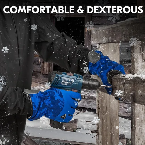 Vista 5 de Vgo... Winter Work Gloves for Men,Cold Weather Waterproof Gloves,Freezer Use,Cow Leather,Touchscreen(CA9790FW)