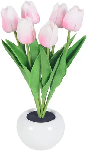 Lámpara de mesa de tulipán, lámpara de mesa de tulipán, flor de tulipán, funciona con pilas, simulación de flores en maceta, decoración de