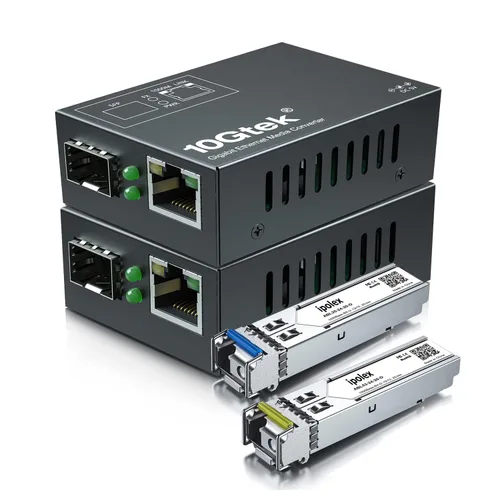 ipolex Un par de convertidores de medios de fibra de modo único Gigabit | Convertidor de medios de fibra LC a Ethernet monomodo | 10/100/1000M RJ45