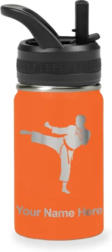 Vista 65 de Botella de agua personalizada LaserGram, Karate Man, de acero inoxidable con aislamiento al vacío de doble pared con tapa abatible, regalo grabado