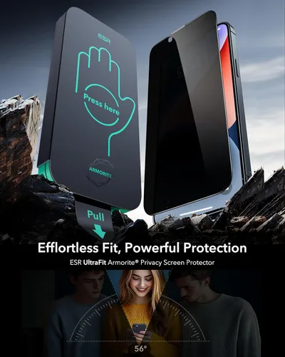Vista 2 de ESR 3 Pack 9H+ Vidrio para iPhone 13 Pro Max/iPhone 14 Plus Protector de pantalla de privacidad, [Grado militar a prueba de roturas y más duradero]