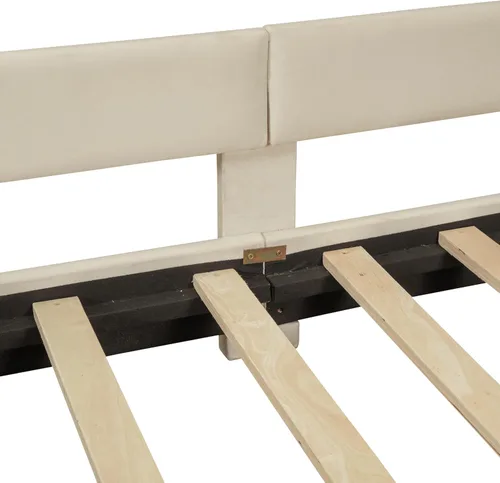 Vista 8 de KLMM Sofá cama tapizado de tamaño individual con cabecero clásico en forma de rayas, para niños y niñas pequeños (cabecera beige a rayas, individual)