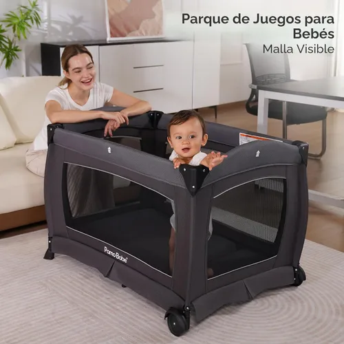 Vista 4 de Centro para bebé, corralito plegable para bebé y niño pequeño, moisés, colchón, mesa de cambio para recién nacidos (negro)